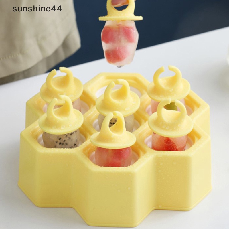 Sunshine 7rongga Honeycomb Cetakan Es Krim Silikon Ice Cream Ball Maker Dengan Handle ID