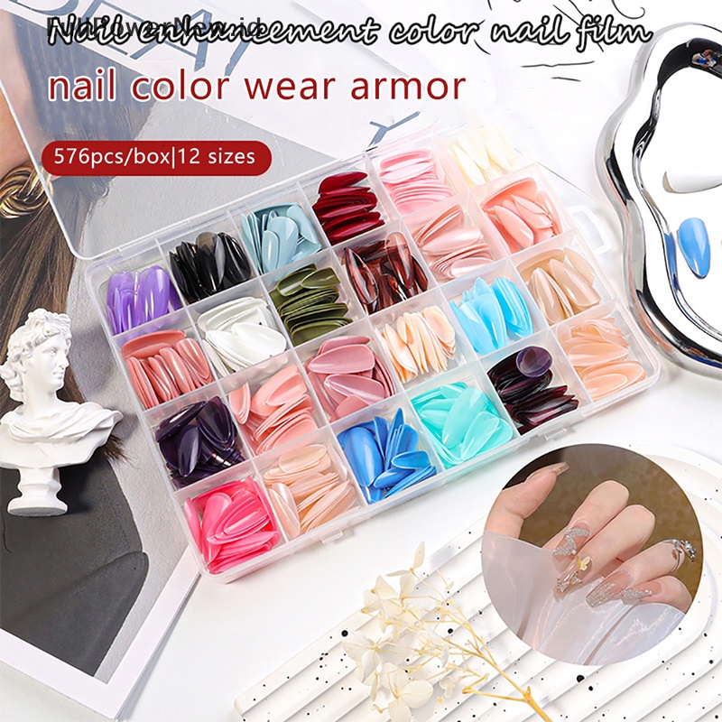 Power 576Pcs Paku Palsu Pendek Warna Full Cover Peti Mati Kuku Palsu Acrylic Nail Tips ID