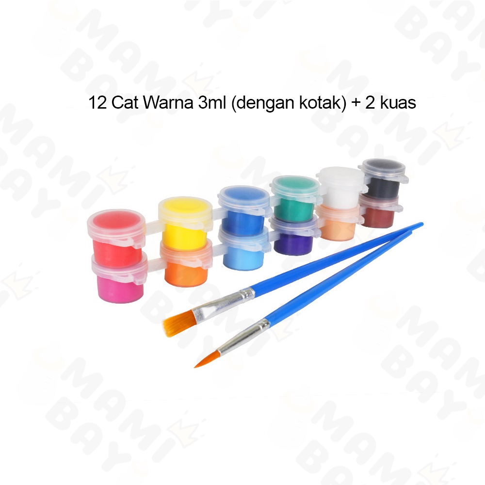 Mamibayi 6 Warna/12Warna Pigment Dengan Kuas Lukisan Gambar Cat Air Anak Watercolor Paint Untuk Artis Pemula Art Supplies