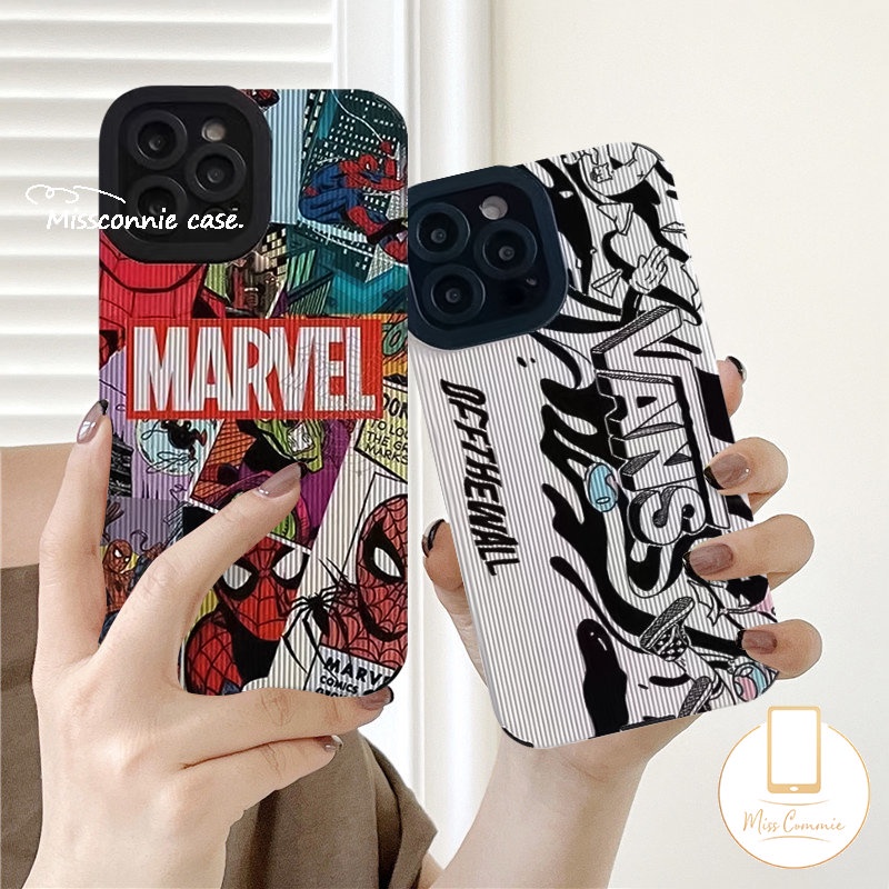 Kartun Anime M.ARVEL Case Kompatibel Untuk iPhone 7Plus 8Plus XR X XS Max11 14 12 13 Pro Max Trendi Merek V.ANS Mewah Tekstur Kulit Lembut Shockproof Back Cover