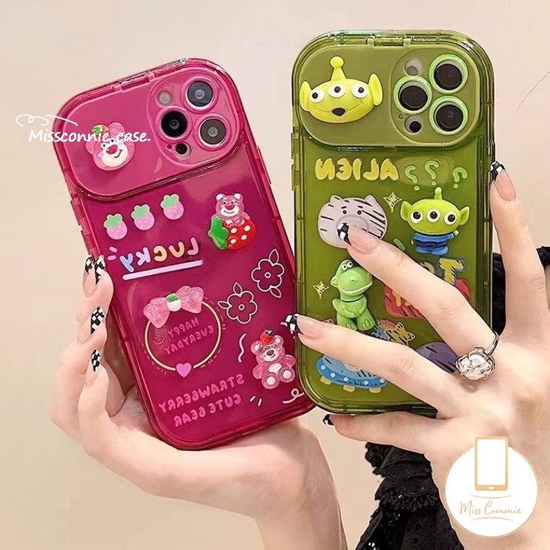 Kartun Toy Story Strawberry Bear Manyo Alien TPU Case Untuk Oppo A15 A7 A57 A5s A12 A15s A3s A9 A5 A77 A11K A53 A35 A77S A31 A33 2020 Flip Make Up Cermin Lembut Silicon Cover