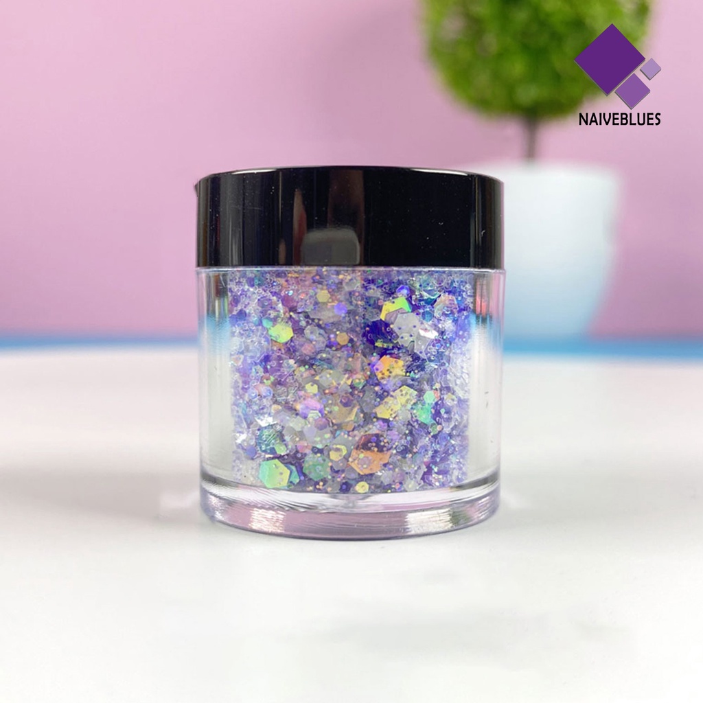 [naiveblues] 1botol Paku Serpihan Luminous Reflektif Saturasi Tinggi Gelap Glitters Nail Craft Filling