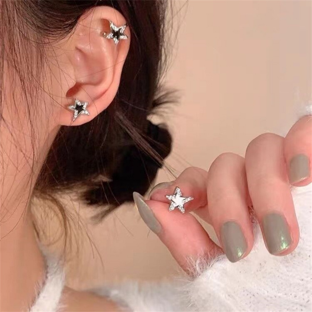 Jepang Korea Super Flash Baru Sekrup Gesper Zirkon Anting Set Desain Rasa Spiral Telinga Tulang Studs Serbaguna Earrings Candy Jewelry