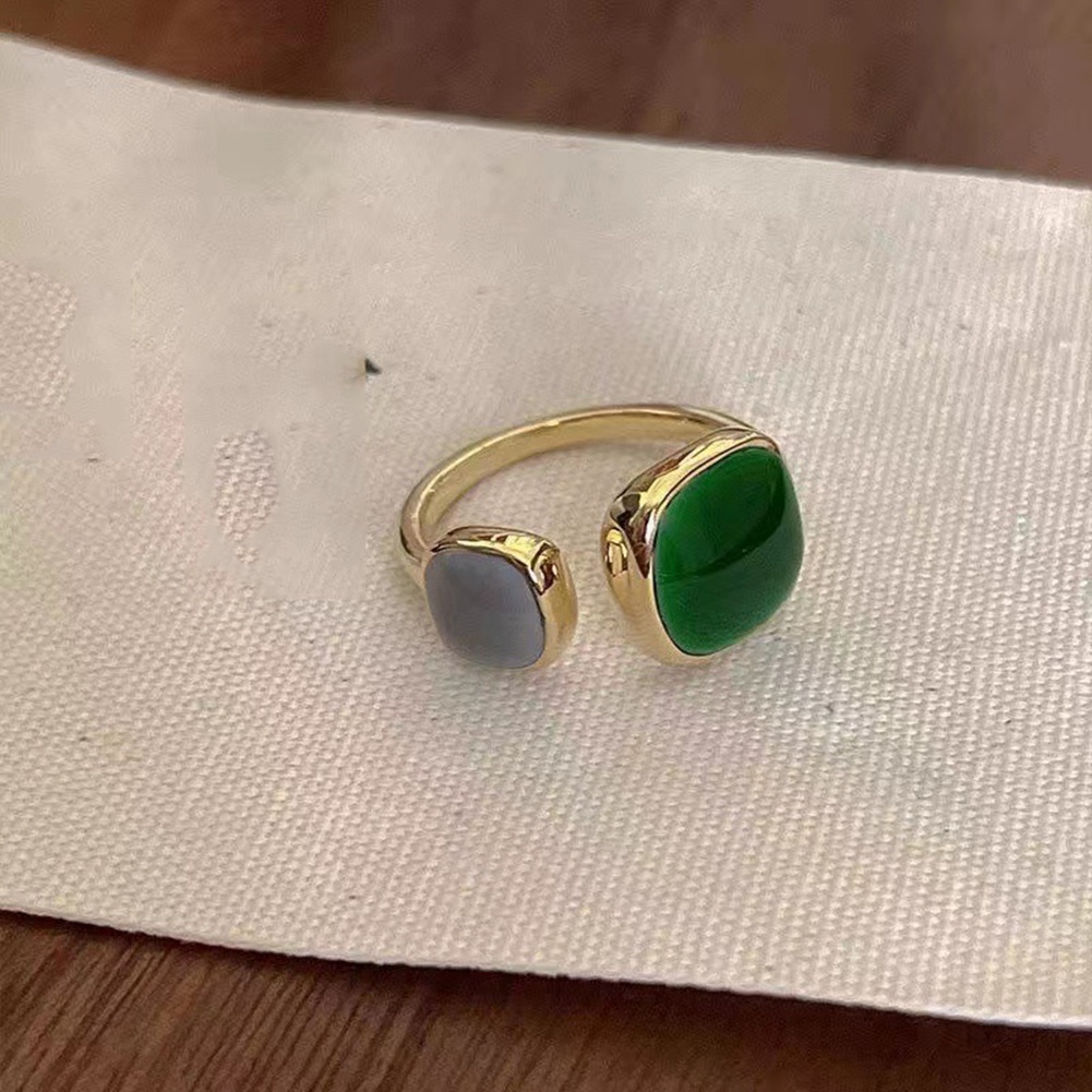1pc Hijau Biru Vintage Geometris Wanita Cincin Jari Pembukaan Perhiasan Hadiah Untuk Wanita Elegan
