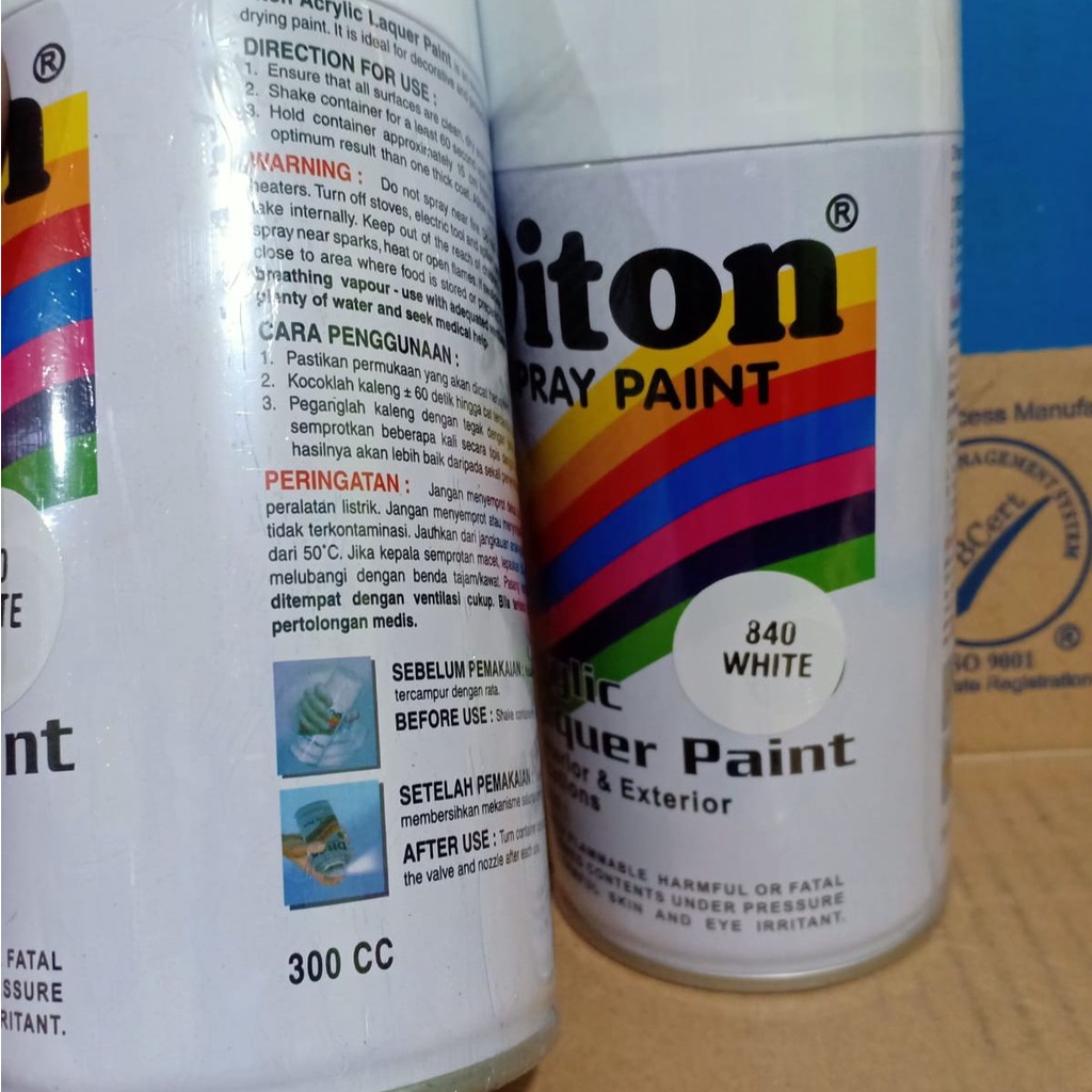 SOLID COLOURS DITON Spray Paint Acrylic Lacquer Paint Pilox Pilok Cat Semprot - 840 WHITE / PUTIH GLOSSY MENGKILAP (300cc / 300ml)