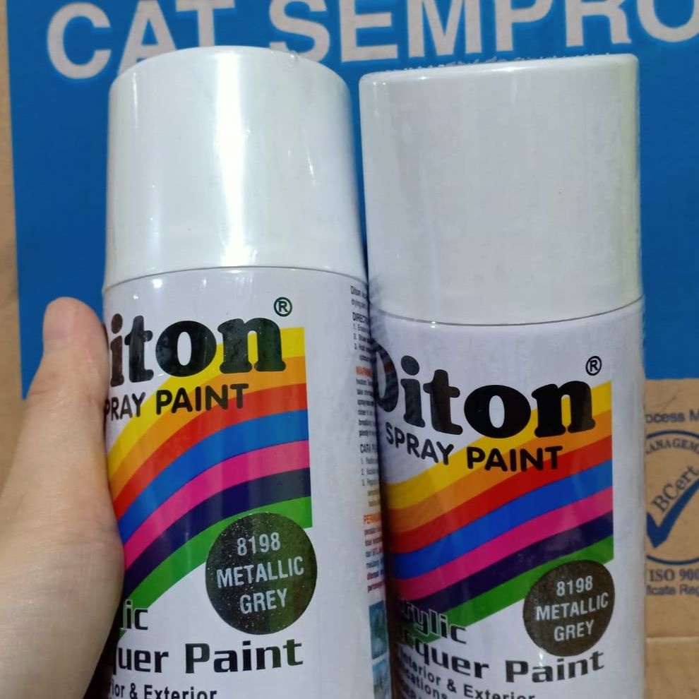 METALIC COLOURS DITON Spray Paint Acrylic Lacquer Paint Pilox Pilok Cat Semprot - 8198 METALLIC GREY / ABU-ABU Metalik (300cc / 300ml)