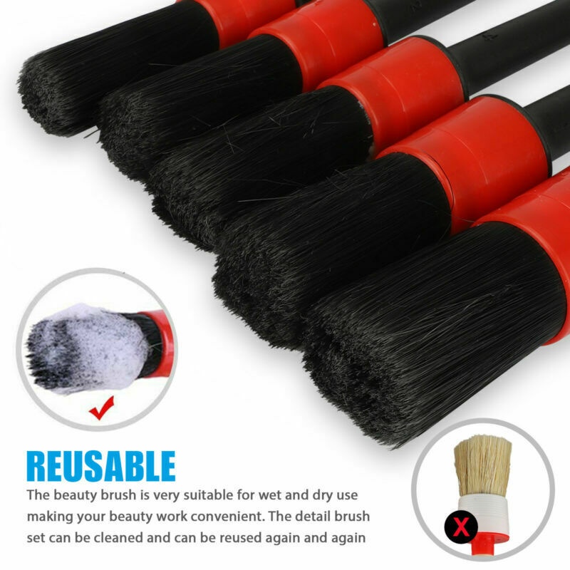 YGRETTE - Car Cleaning Brush Set 5pcs Auto Detail Brush Set AUTO DETAILING SIKAT KUAS SALON MOBIL CUCI WASH