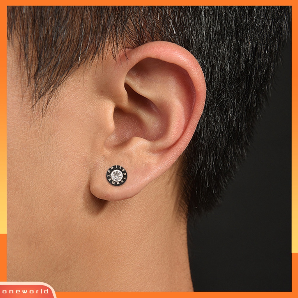 [EONE] 1pasang Ear Studs Angka Romawi Retro Bulat Hip Hop Punk Hadiah Mini Bling Berlian Imitasi Pria Anting Fashion Perhiasan