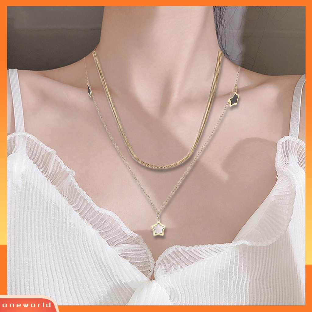 [EONE] Wanita Kalung Double-layer Hypoallergenic Elegan Anti-Oksidasi High Gloss Fashion Perhiasan Berlapis Emas Bintang Pedant Rantai Kalung Gelang Untuk Pacaran