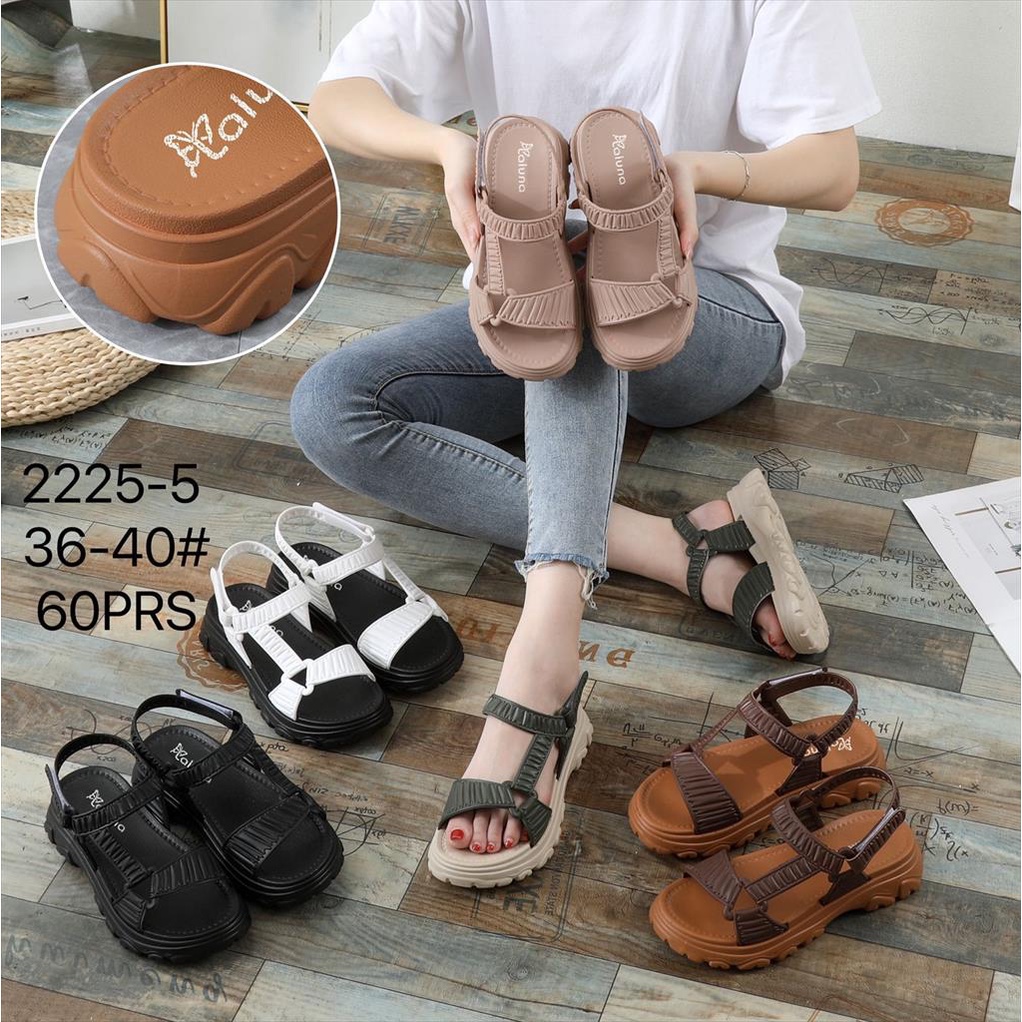 Sandal FUJI Platfom Wanita Ban 2 Motif Gesper Segitiga Tali Belakang Import LLS 2225-5 36-41