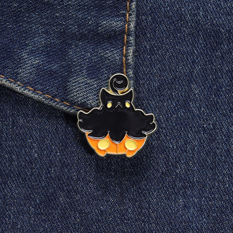 Lucu Kucing Hitam Labu Enamel Pin Halloween Tombol Bros Kerah Lencana Kartun Perhiasan Hadiah Untuk Teman