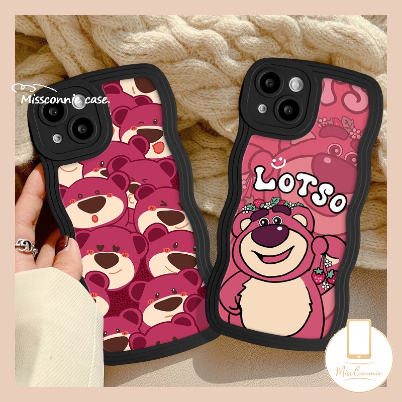 Casing Ponsel Kartun Disney Manyo Kompatibel Untuk IPhone 7Plus 11 14 13 12 Pro Max XR X XS Max8 6 6s 7 14 Plus SE 2020 Lucu Beruang Strawberry Wavy Edge Tpu Soft Back Cover