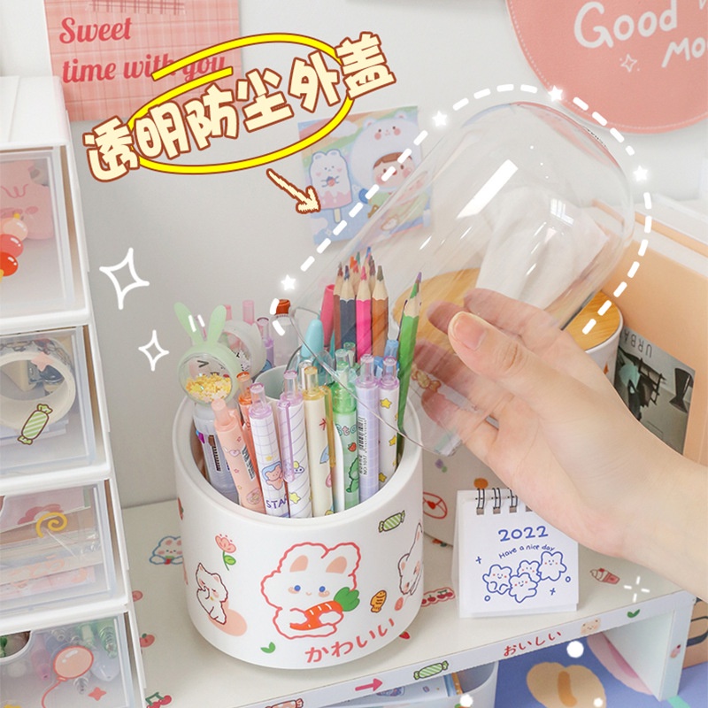 Imut Korea360°C Rotating Pen Holder Desktop Storage Box Alat Tulis Tempat Pulpen Organizer Meja