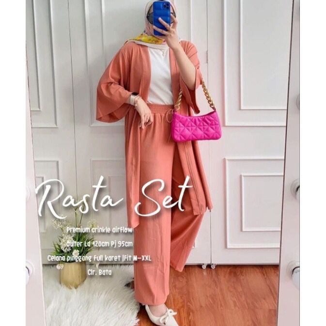 COD - Rasta One Set Wanita Remaja Muslim 2in1 Fit To XL Jumbo Premium Setelan Celana OOTD Kondangan Casual Daily