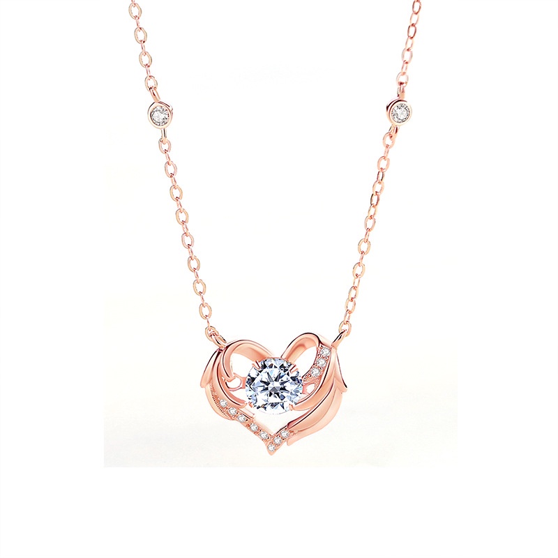 Asli Sayap Wali Kalung Perempuan Sterling Silver ins Gaya Cinta Klavikula Rantai Influencer Berbentuk Hati Sayap Malaikat Kalung Perhiasan