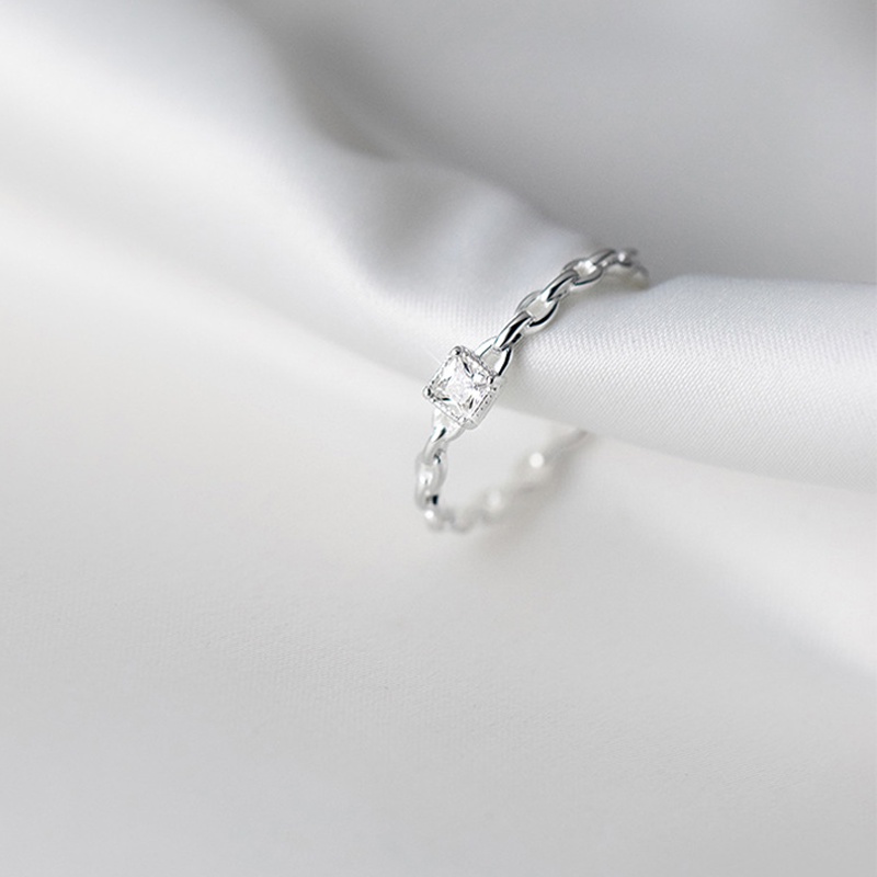 Papaozhu Bergaya S925 Perak Bersinar Persegi Zirkon Perak Terbuka Cincin Untuk Wanita Perempuan Chic Berkilau Kristal Geometris Buku Jari Cincin Temperamen Perhiasan