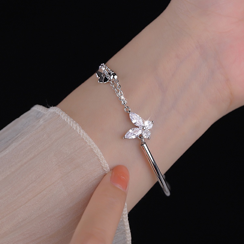 Gelang Kupu-Kupu Untuk Wanita Fashion Gadis Warna Perak Gelang Perhiasan Pesta Hadiah Ulang Tahun