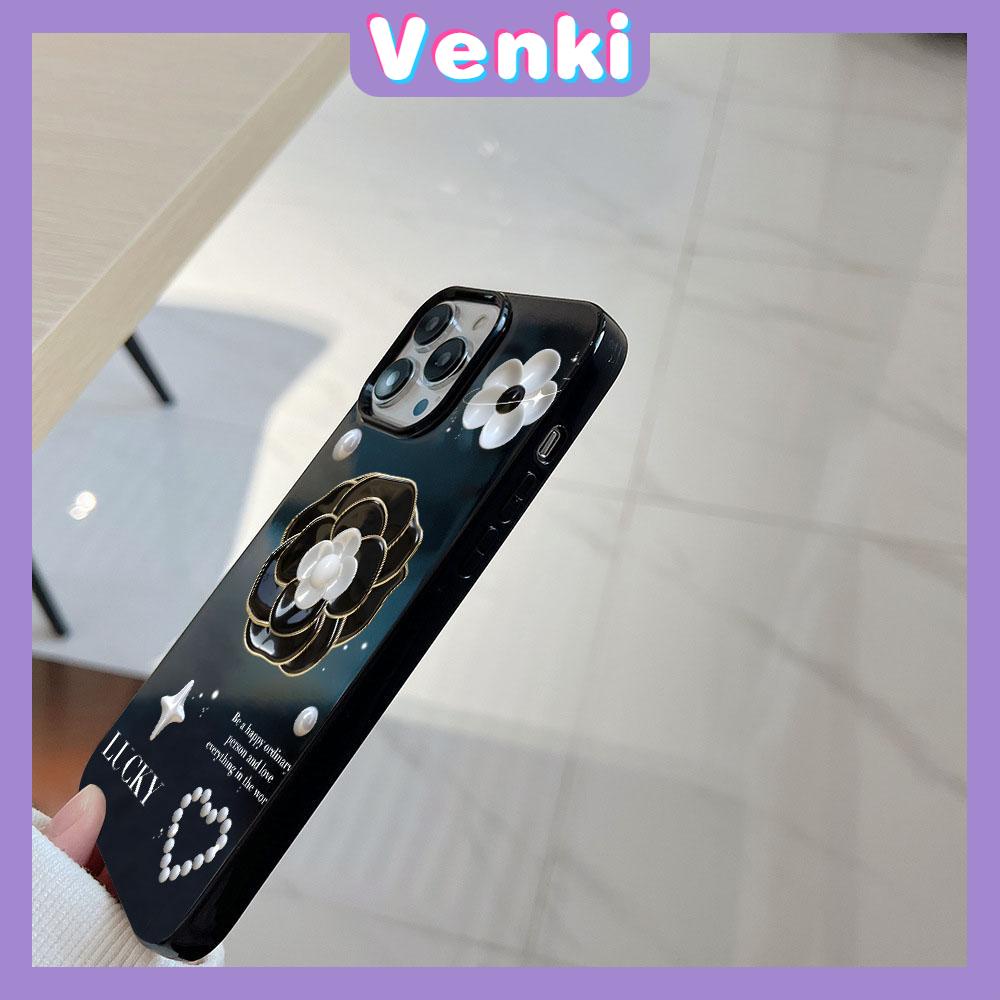 VENKI - For iPhone 11 iPhone Case Black Glossy TPU Soft Case Shockproof Protection Camera Black Flowers Compatible with iPhone 14 13 Pro max 12 Pro Max xr xs max 7Plus 8Plus