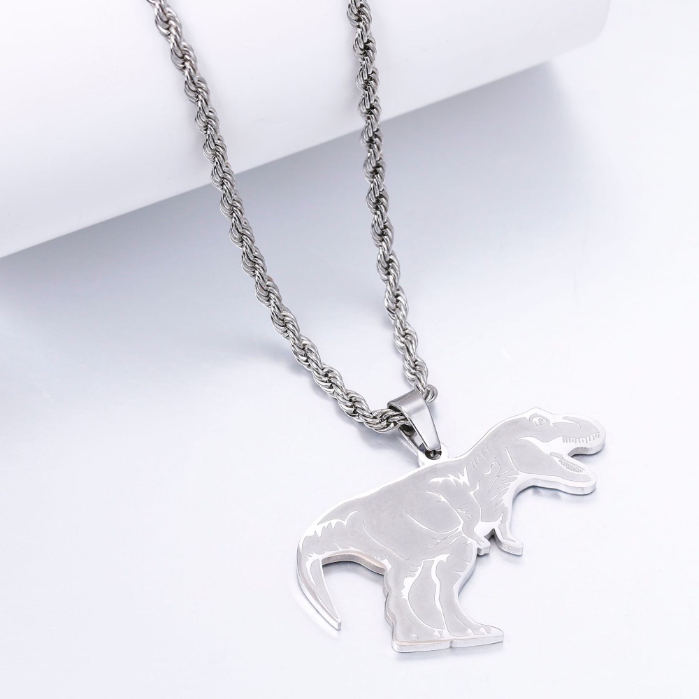 [X C Kalung] Emas &amp; Perak Baru Hip-hop Punk Retro Tyrannosaurus Rex Desain Dinosaurus Titanium Steel Liontin Kalung Anti Karat Untuk Pria Dan Wanita Perhiasan Hadiah Liburan