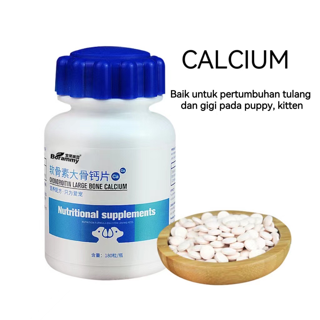 Pet Vitamin Calcium For Kucing Anjing /CALCIUM FOR DOG AND CAT 180 TABLET/BORAMMY Probiotics tablet kucing anjing 180Tablet