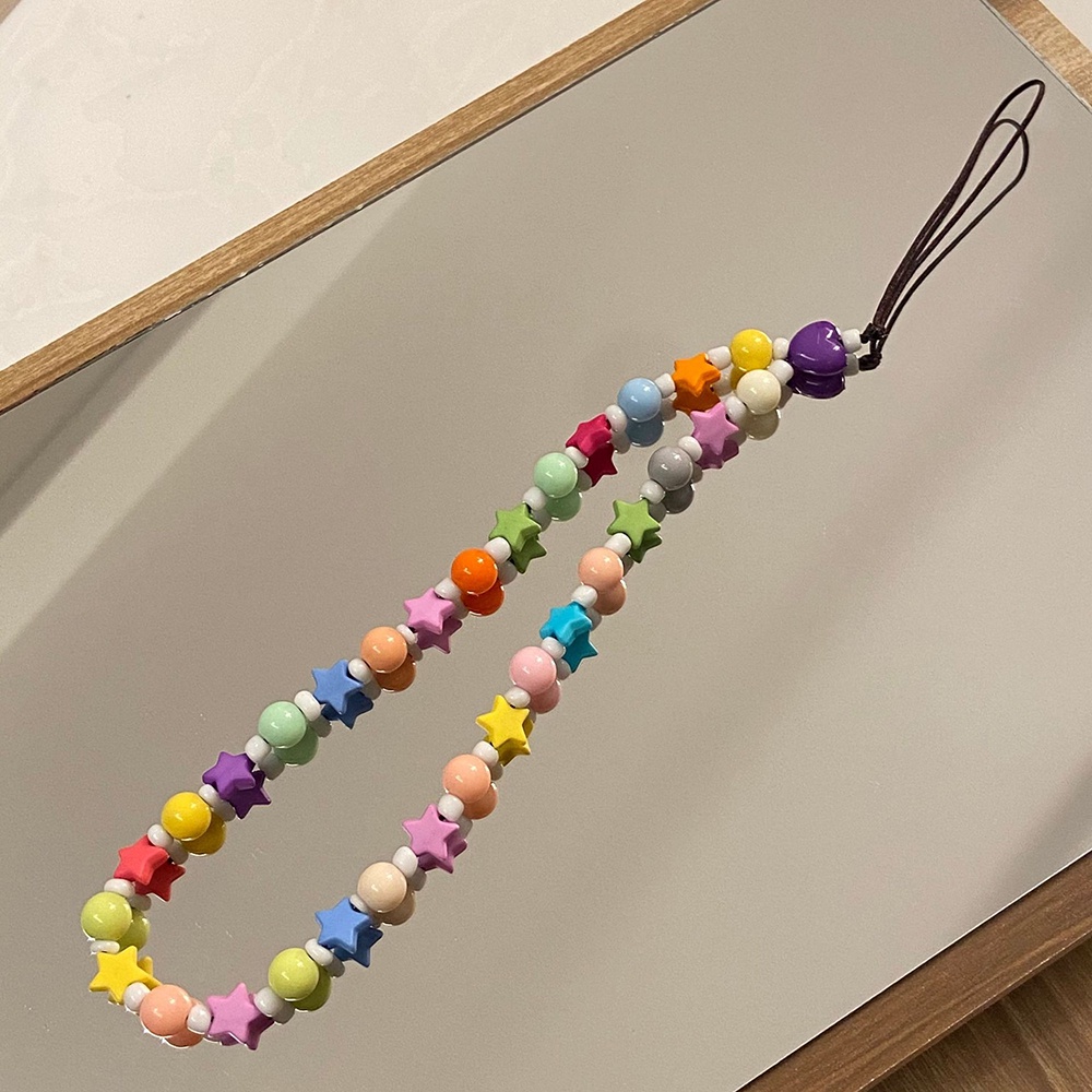 Rantai Telepon Akrilik Bintang Warna-Warni Permen DIY Phone Case Strap Tas Aksesoris Tali Kunci