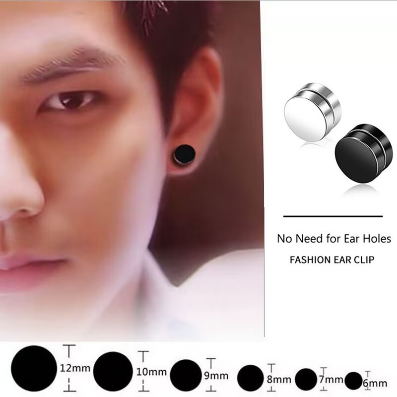 1 Pc Punk Baja Titanium Pria Dan Wanita Magnet Kuat Magnetic Ear Stud Non Piercing Anting Anting Palsu Hadiah Untuk Pacar Perempuan Kekasih Perhiasan