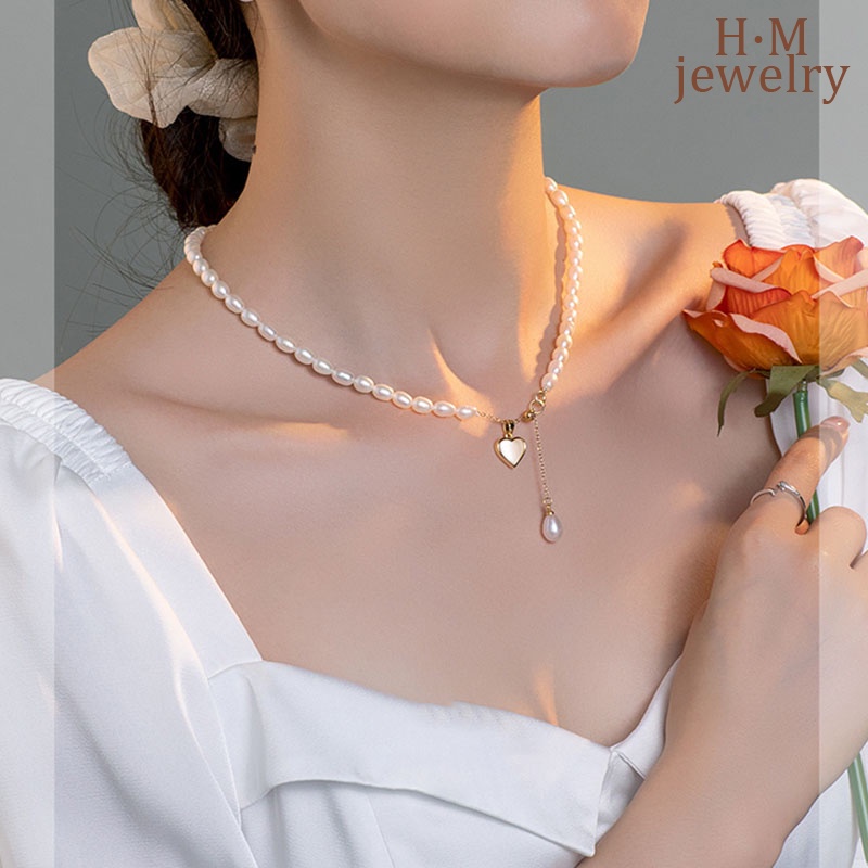 Fashion Kalung Mutiara Cinta Hati Boros Ringan2023Kalung Rasa Tinggi Baru