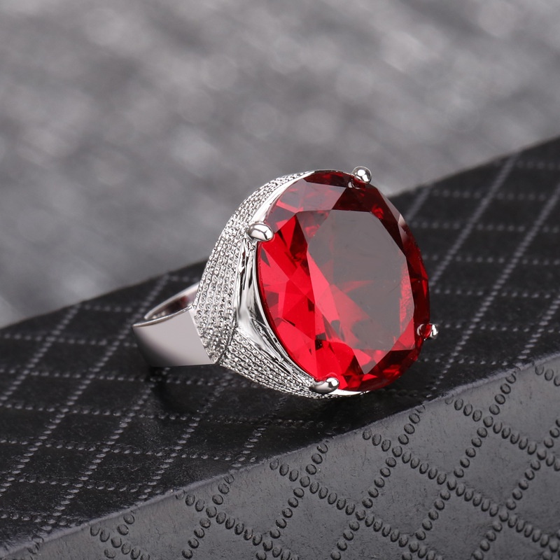 Goldkingdom Aksesoris Perhiasan Fashion Ready Stock Cincin Batu Permata Merah Berbentuk Angsa Untuk Pria Dan Wanita Tunangan Perak