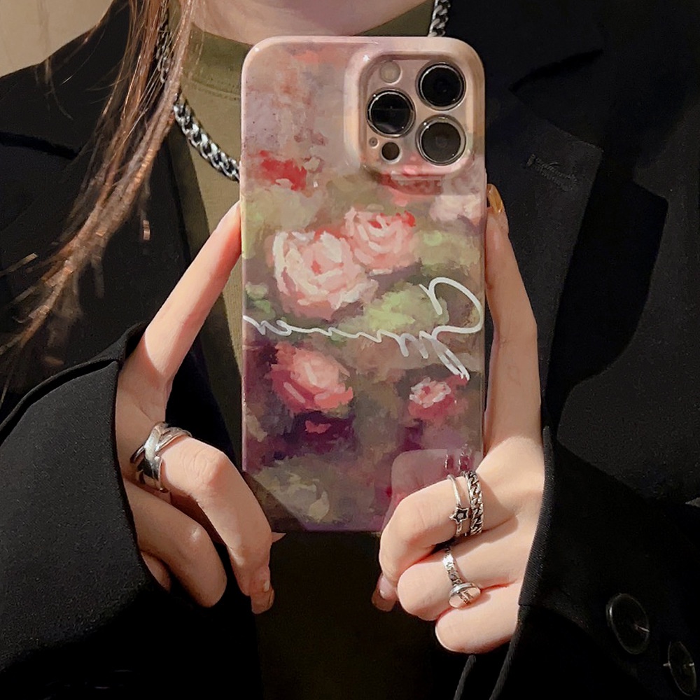 Ins Lukisan Minyak Mawar Hard Shell Film Fotografi Case Untuk Iphone SE 2020 7 /8 Plus 14x XR XM 11 12 13 PRO MAX Casing Cover Pelindung AT0265