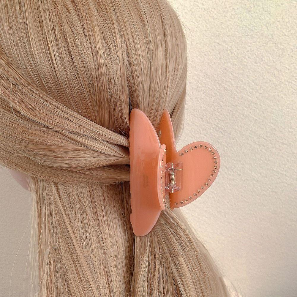 Fishstick Heart Hair Claw Fashion Hiasan Kepala Indah Ins Y2k Gaya Gadis Jepit Rambut Besar Hairgrips Zirkon Kristal Ponytail Holder