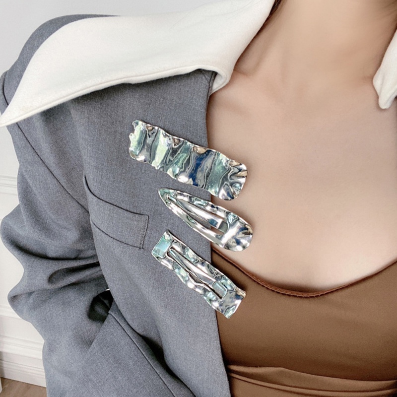 Klip Sisi Gelombang Tidak Teratur Angin Dingin Logam Minimalis/Ins Style Silver Geometric Duckbill Clip Populer Aksesoris Rambut