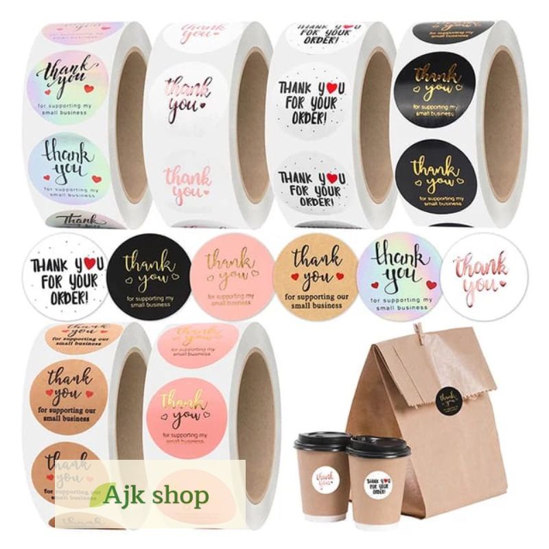

Sticker Thankyou 1Roll (500Pcs) Label Segel Order Packing Motif Bunga Love Serbaguna