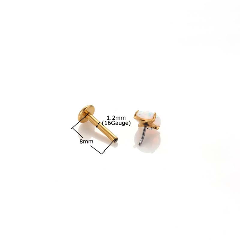 1biji Labret Stud G23 Titanium Opal Insert Head Surgical Steel Bibir Telinga Helix Piercing 16Gauge Hypoallergenic