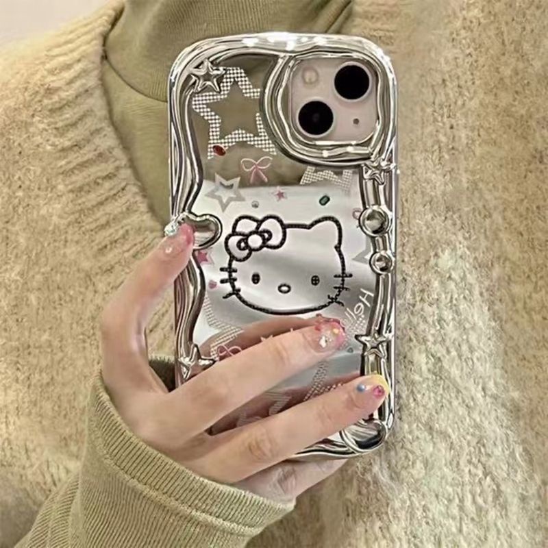 Cream Star Love Mirror Soft CaseiPhone 7 8 Plus iPhone X XS XR Max 11 12 13 14 Pro Max 14 Plus Girl Woman Fashion Tulip Flower Hello Kitty Cute Pretty Case Make up Casing hp iphone 14 pro max