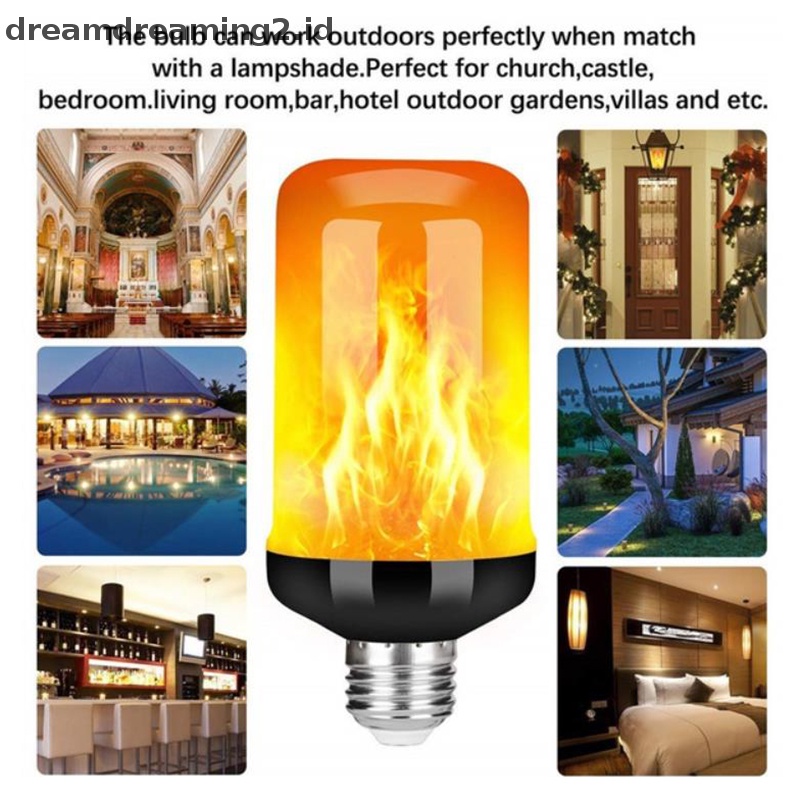 (drea) 1pc LED Flame Effect Fire Light Bulb E27 Simulasi Alam Kedap Kedip Lampu Dekorasi//