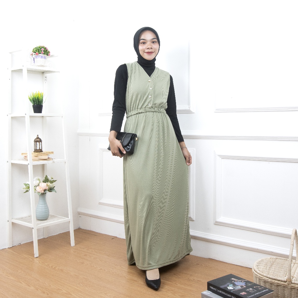 ZASKIYA - DRESS CELLA OVERALL /Terusan Panjang Wanita / Dress Tanpa Lengan Muslimah