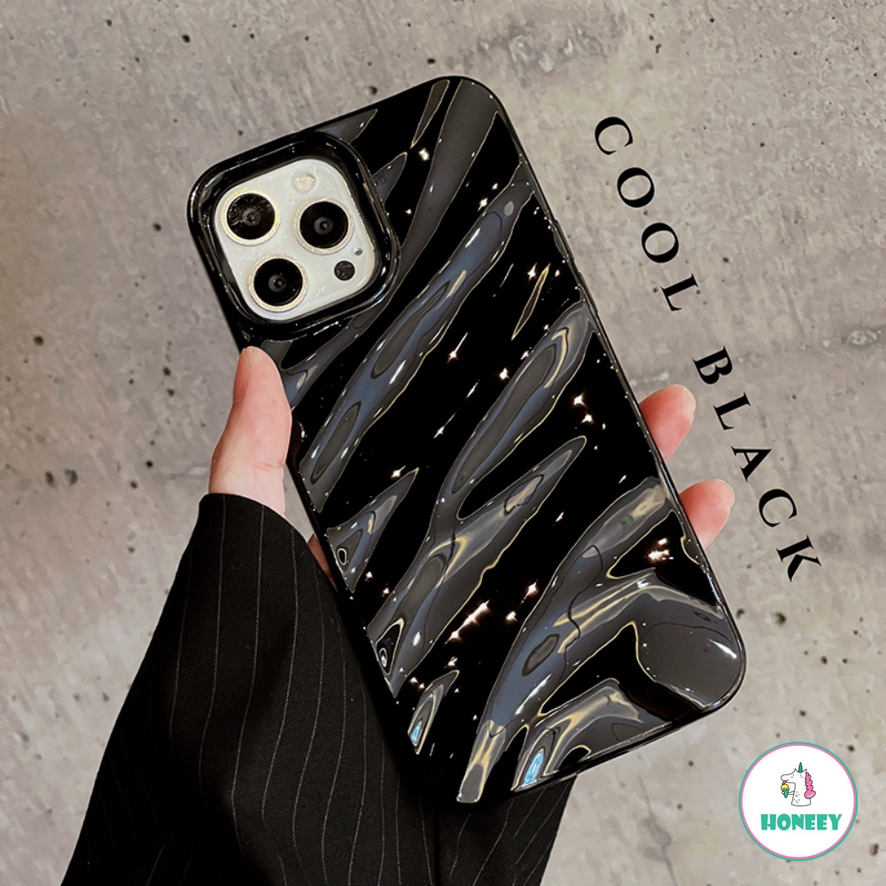 IPHONE Casing Ponsel Pleat Gelombang Warna Hitam Dan Krem Dan Silver Mewah Untuk Iphone11 13 12 14 Pro Max 12pro X XR Xsmax6 /7 /8 Plus SE Perlindungan Penutup Belakang