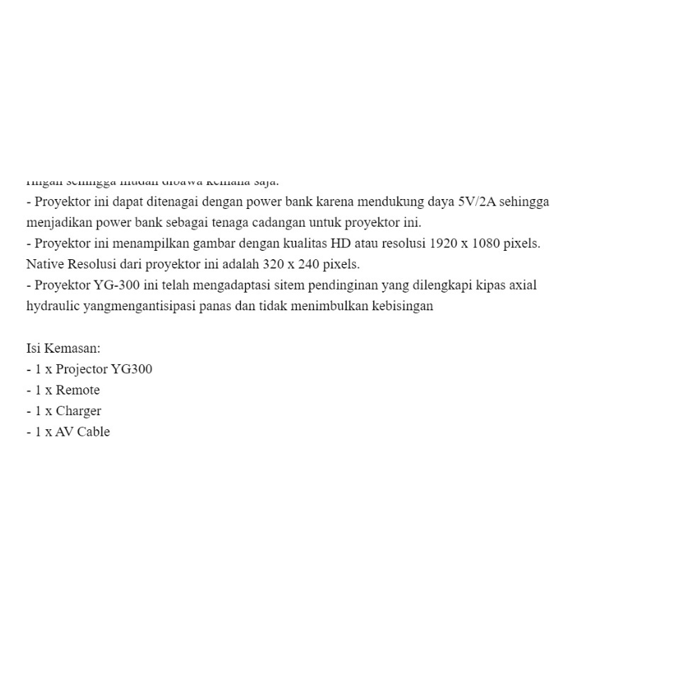 Original] Mini Proyektor YG300 Proyektor LED 1080 P Portabel Mini Projector Bioskop Bioskop Rumah Terbuka dengan PC Laptop USB/SD/AV/HDMI Pocket Input untuk TV Video Game Film Party /Mini Proyektor LED YG300 / YG-300 / YG 300 LCD Portable Projector Home