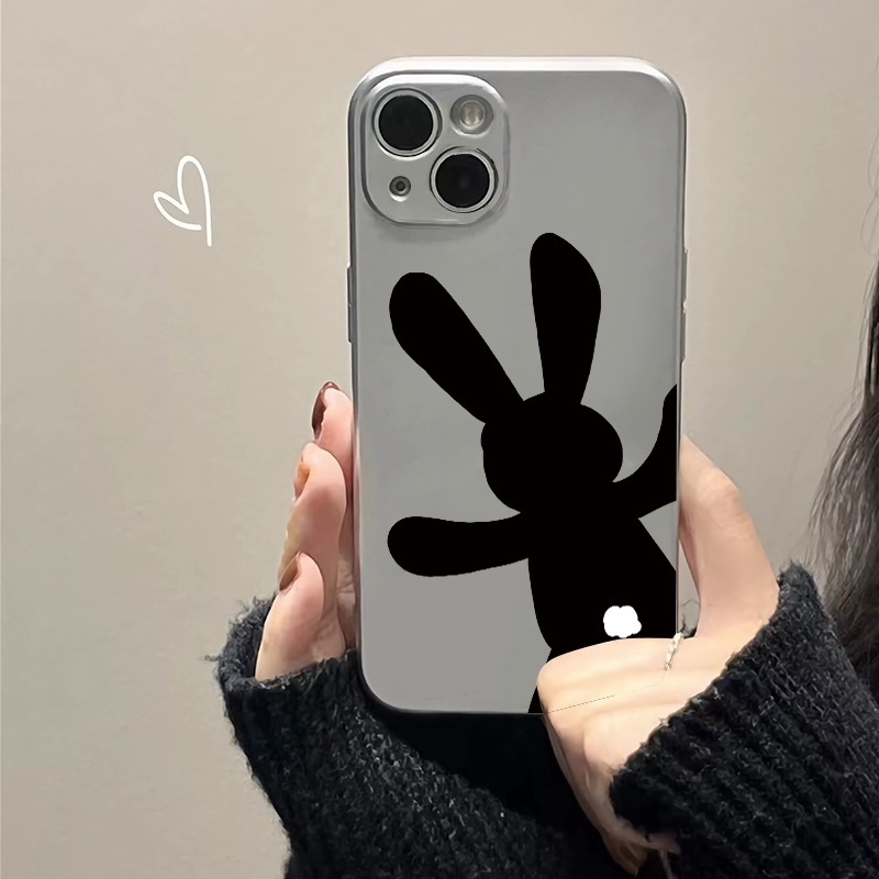 IPHONE Electroplate Soft Case Kompatibel Untuk Iphone14 13 12 Pro Max 11 XS XR X8+76S Plus Casing Ponsel Mini Kelinci Hitam TPU Silikon Shockproof Cover