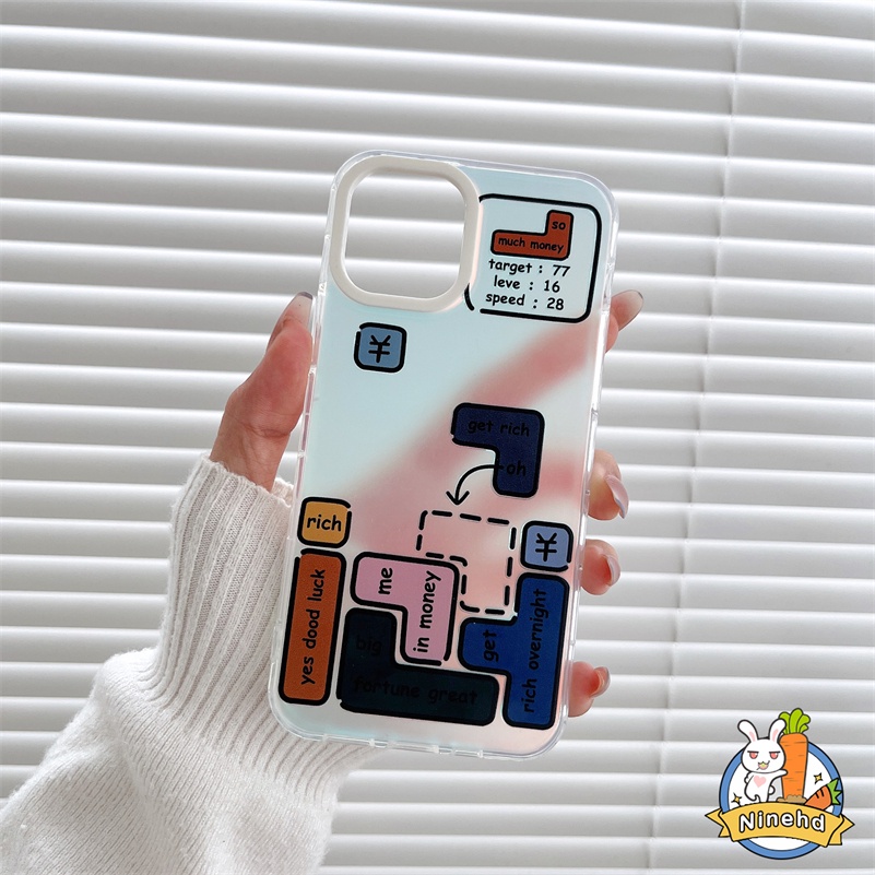 IPHONE Casing Ponsel Tetris Kreatif Kompatibel Untuk Iphone14 13 12 11 Pro Max X Xr Xs Max8 7 Plus SE 2020 Laser Bening Hard Acrylic Case Pelindung Lensa Kamera Shockproof Cover Pelindung