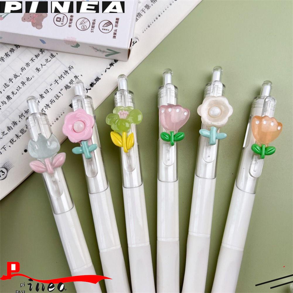 Nanas 6PCS /Set Gel Pulpen Perlengkapan Kantor Sekolah Tulip Dekorasi Press Type Signature Pen