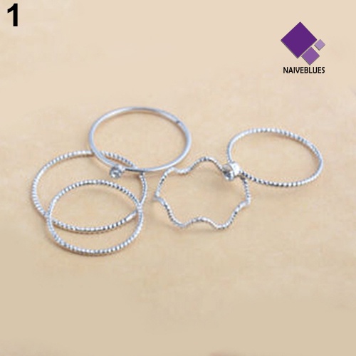 &lt; Naiveblues &gt; 5Pcs/Set Cincin Band Gelombang Tumpuk Di Atas Buku Jari Midi Rings Perhiasan Charm