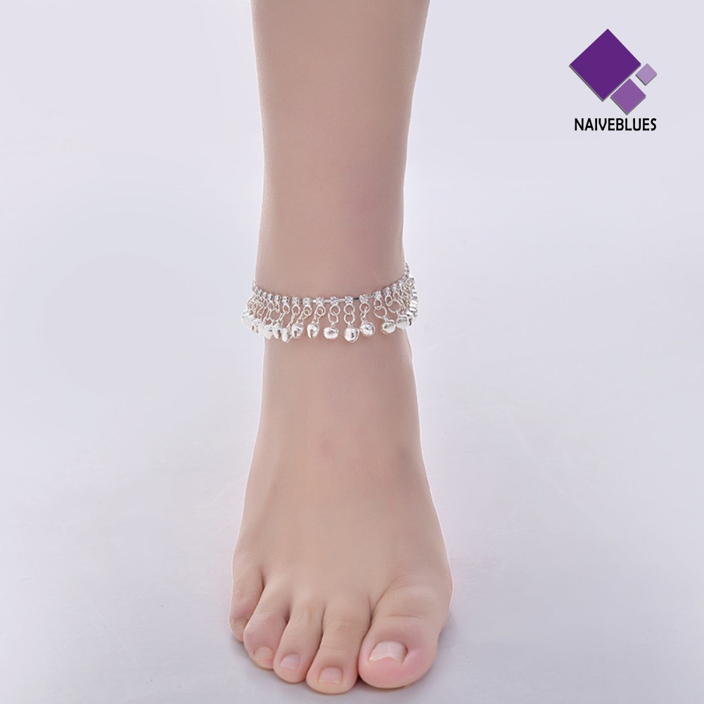 &lt; Naiveblues &gt; Vintage Wanita Berlian Imitasi Bell Rumbai Gelang Kaki Rantai Kaki Gelang Hadiah