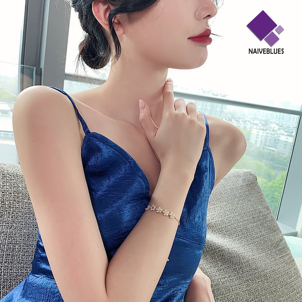 &lt; Naiveblues &gt; Gelang Desain Bunga Adjustable Perhiasan Fashion Alloy Bangle Untuk Kehidupan