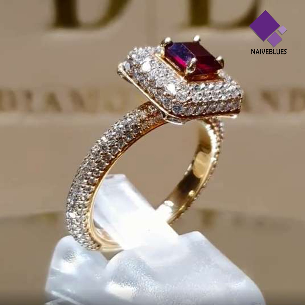 &lt; Naiveblues &gt; Cincin Penuh Berlian Imitasi Bertatahkan Indah Jari Band Perempuan Fashion Hadiah Untuk