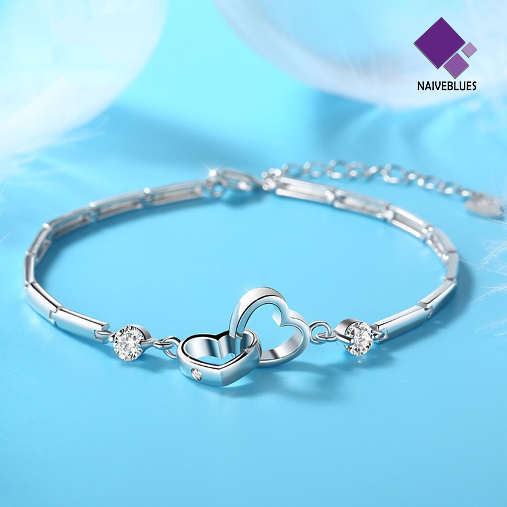 &lt; Naiveblues &gt; Gelang Wanita Warna Solid Halus Berongga Keluar Adjustable Berlian Imitasi Rantai Pernikahan