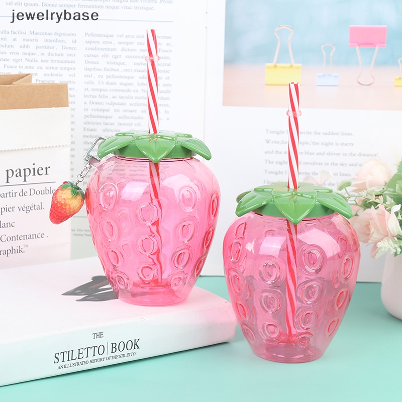 [jewelrybase] Musim Panas Kartun Strawberry Straw Cup Gelas Plastik Gadis Yang Indah Portabel Cangkir Air Butik