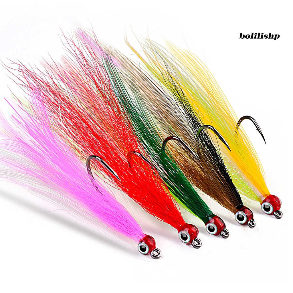 Bo-5pcs/set Bulu Kait 3D Mata Berduri Tajam Kuat Anti-Korosi Menarik Ikan Universal Kekuatan Tinggi Memancing Umpan Kait Perlengkapan Angling