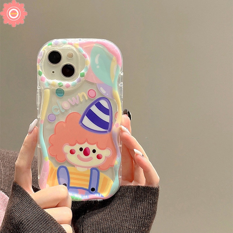 IPHONE Case Monster Kecil Kartun Kompatibel Untuk Iphone11 14 12 13 Pro Max XR X7 8 6s 6 Plus XS Max SE 2020 Glossy Kreatif 3D Wavy Curved Edge Cute Clown Lucu Lembut Shockproof Cover