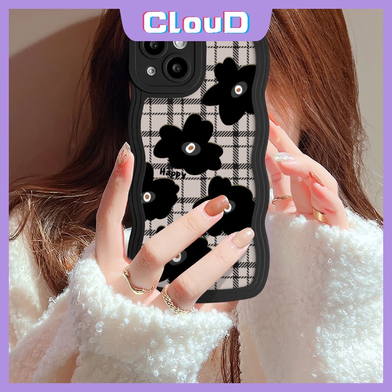 Casing Bunga Hitam Retro Untuk Infinix Hot9 10 8 10s 11s 20 20s 12i 10Lite 12 Pro Smart 4 6 5 Plus Panas 12 11 9 10 Play Note 12 G96 10 Pro Wavy Edge Plaid Soft Tpu Floral Sarung